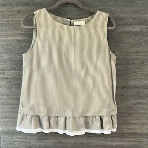 Grey Tonet Striped Sleeveless Top with Ruffle Hem
